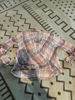Splendid Blush Plaid Wrap-Style Blouse